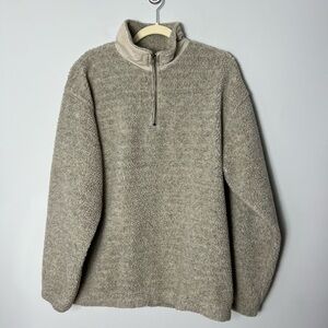 Vintage Mountain Pile Sherpa Fleece Neutral Tan Beige Quarter Zip Pullover M *J